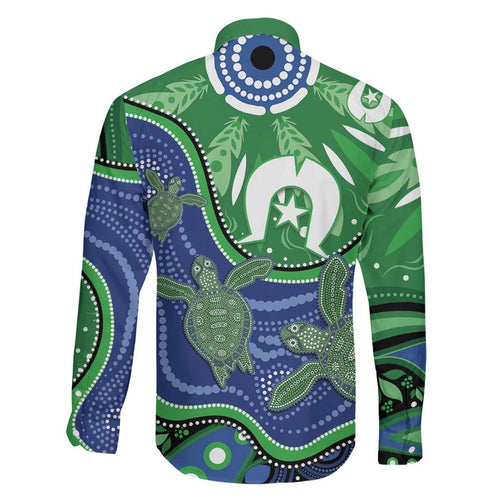 Torres Strait Islands Family Matching Off Shoulder Short Dress and Hawaiian Shirt Dhari Turtles Sea Animal Aboriginal Dot Art
