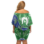 Torres Strait Islands Family Matching Off Shoulder Short Dress and Hawaiian Shirt Dhari Turtles Sea Animal Aboriginal Dot Art