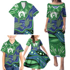 Torres Strait Islands Family Matching Puletasi and Hawaiian Shirt Dhari Turtles Sea Animal Aboriginal Dot Art