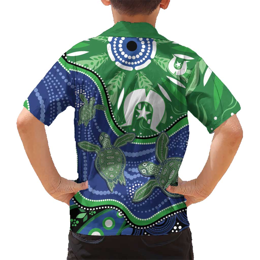 Torres Strait Islands Family Matching Puletasi and Hawaiian Shirt Dhari Turtles Sea Animal Aboriginal Dot Art