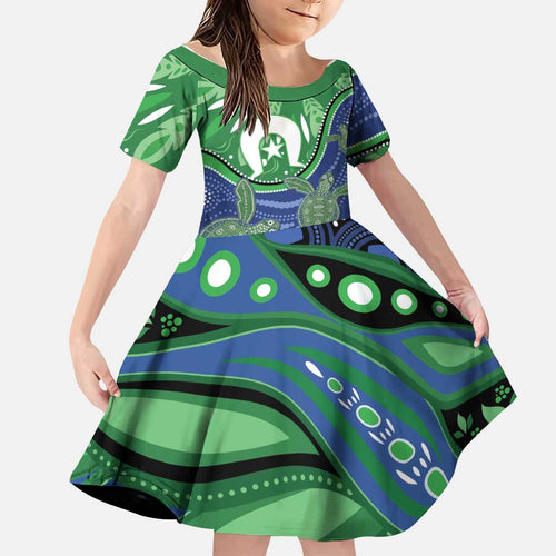 Torres Strait Islands Family Matching Puletasi and Hawaiian Shirt Dhari Turtles Sea Animal Aboriginal Dot Art