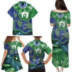 Torres Strait Islands Family Matching Puletasi and Hawaiian Shirt Dhari Turtles Sea Animal Aboriginal Dot Art