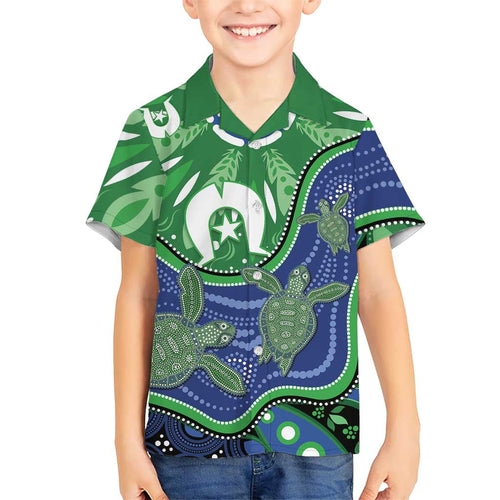 Torres Strait Islands Family Matching Puletasi and Hawaiian Shirt Dhari Turtles Sea Animal Aboriginal Dot Art