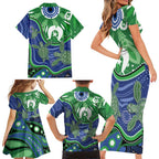 Torres Strait Islands Family Matching Short Sleeve Bodycon Dress and Hawaiian Shirt Dhari Turtles Sea Animal Aboriginal Dot Art