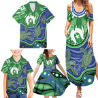 Torres Strait Islands Family Matching Summer Maxi Dress and Hawaiian Shirt Dhari Turtles Sea Animal Aboriginal Dot Art