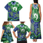 Torres Strait Islands Family Matching Tank Maxi Dress and Hawaiian Shirt Dhari Turtles Sea Animal Aboriginal Dot Art