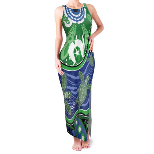 Torres Strait Islands Family Matching Tank Maxi Dress and Hawaiian Shirt Dhari Turtles Sea Animal Aboriginal Dot Art