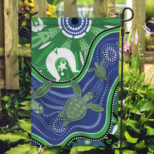 Torres Strait Islands Garden Flag Dhari Turtles Sea Animal Aboriginal Dot Art