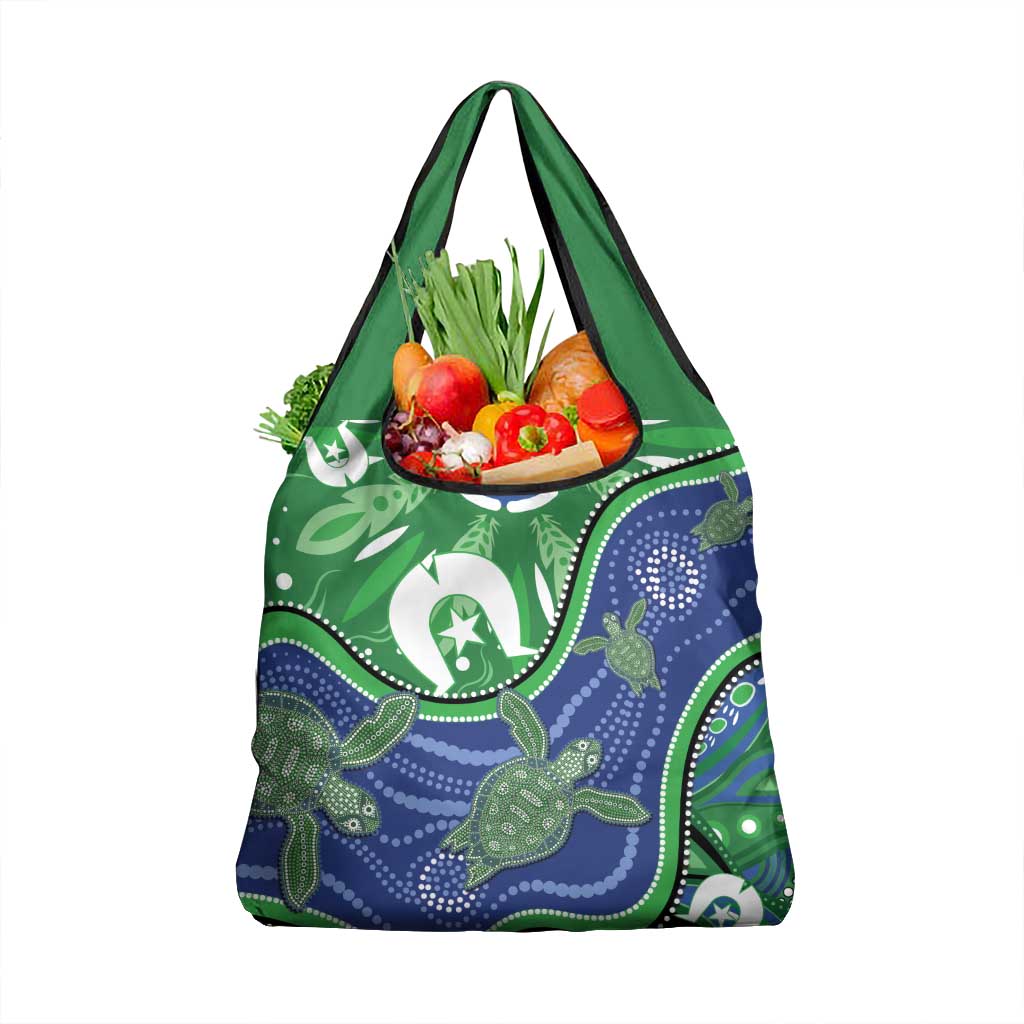 Torres Strait Islands Grocery Bag Dhari Turtles Sea Animal Aboriginal Dot Art