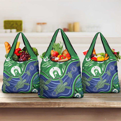 Torres Strait Islands Grocery Bag Dhari Turtles Sea Animal Aboriginal Dot Art