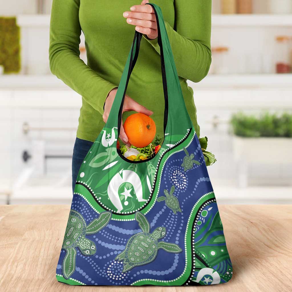 Torres Strait Islands Grocery Bag Dhari Turtles Sea Animal Aboriginal Dot Art