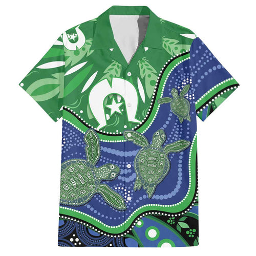 Torres Strait Islands Hawaiian Shirt Dhari Turtles Sea Animal Aboriginal Dot Art