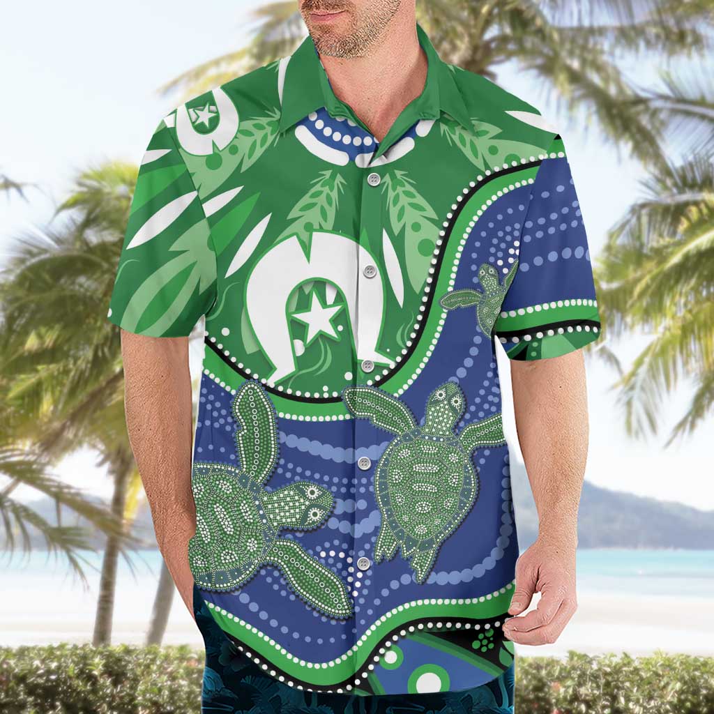 Torres Strait Islands Hawaiian Shirt Dhari Turtles Sea Animal Aboriginal Dot Art