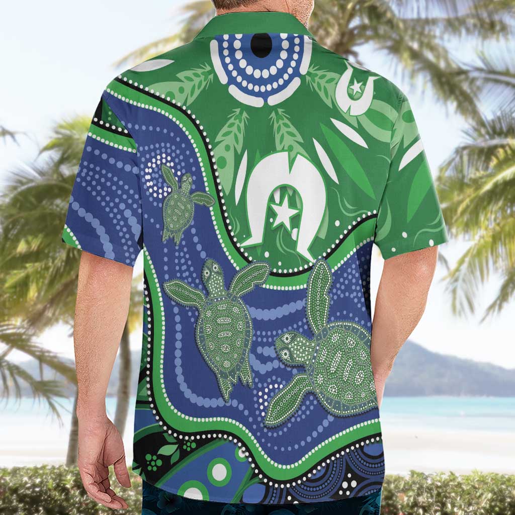 Torres Strait Islands Hawaiian Shirt Dhari Turtles Sea Animal Aboriginal Dot Art