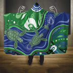 Torres Strait Islands Hooded Blanket Dhari Turtles Sea Animal Aboriginal Dot Art
