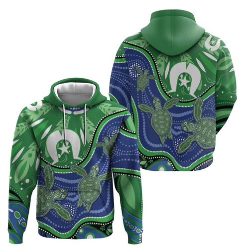 Torres Strait Islands Hoodie Dhari Turtles Sea Animal Aboriginal Dot Art