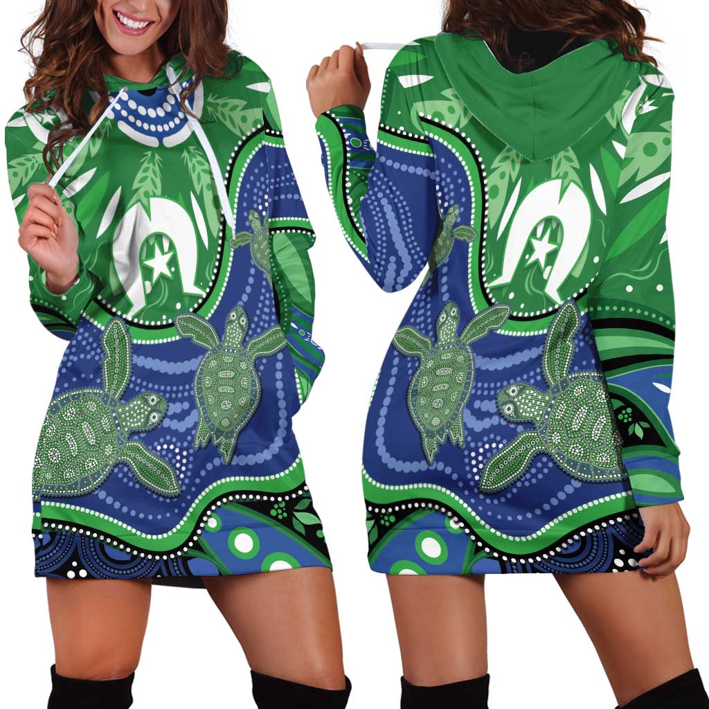 Torres Strait Islands Hoodie Dress Dhari Turtles Sea Animal Aboriginal Dot Art