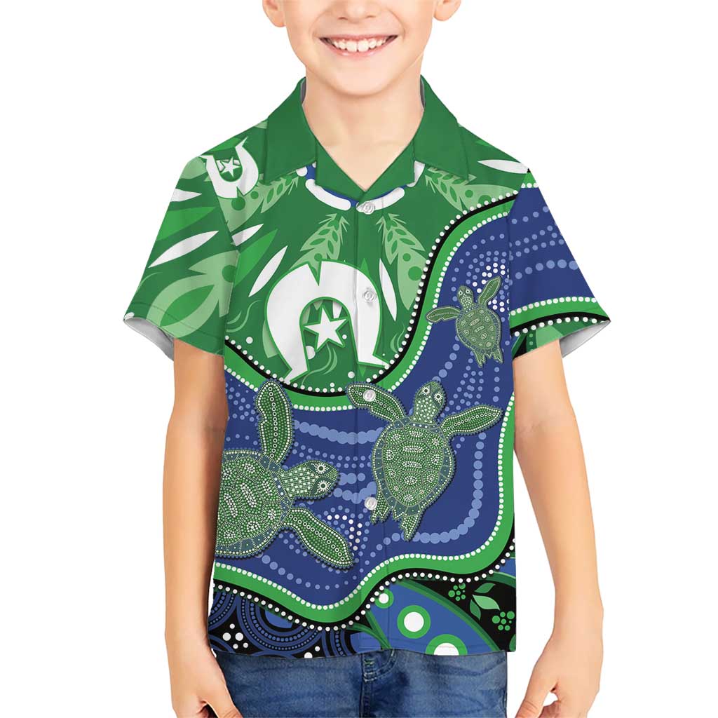 Torres Strait Islands Kid Hawaiian Shirt Dhari Turtles Sea Animal Aboriginal Dot Art