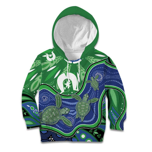 Torres Strait Islands Kid Hoodie Dhari Turtles Sea Animal Aboriginal Dot Art