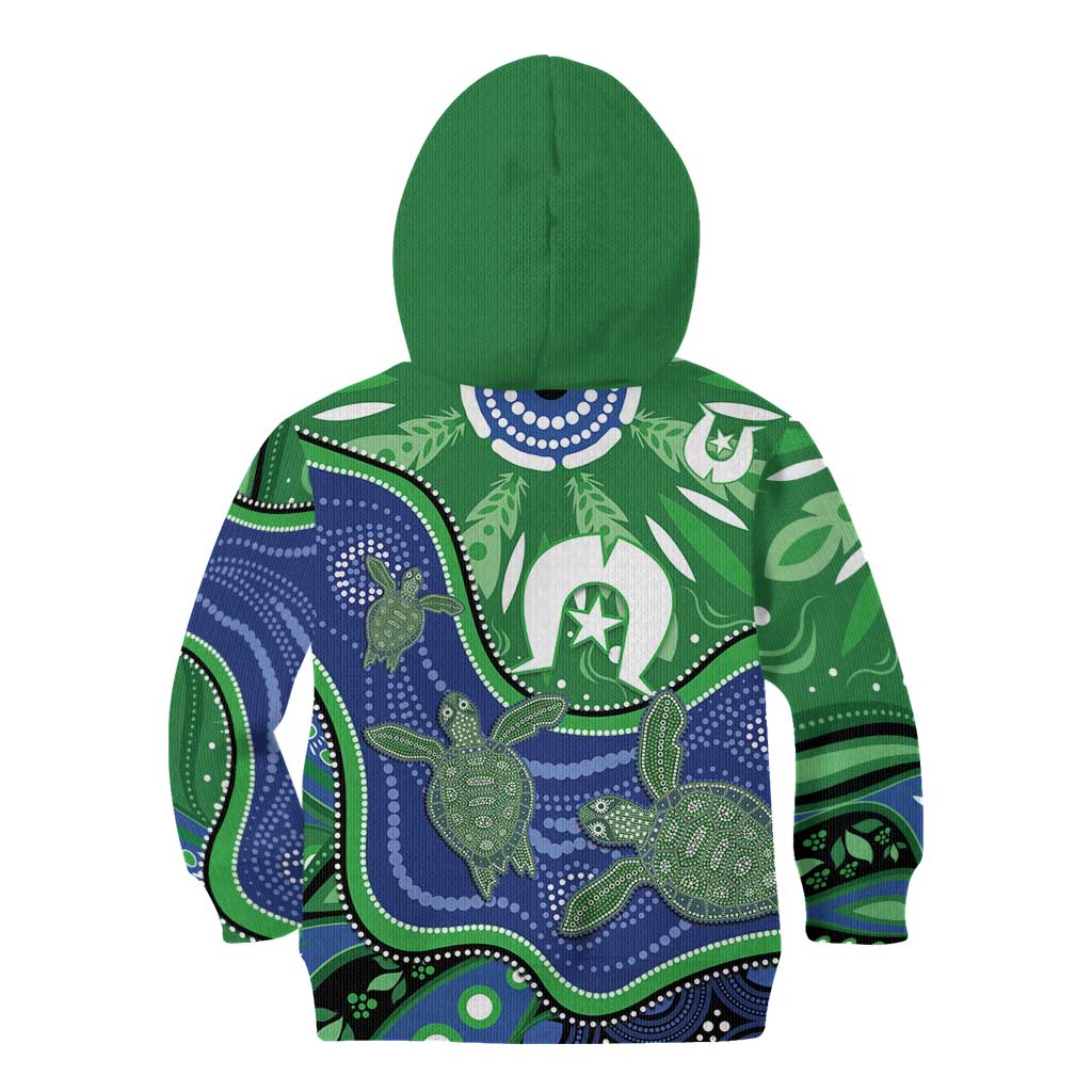 Torres Strait Islands Kid Hoodie Dhari Turtles Sea Animal Aboriginal Dot Art