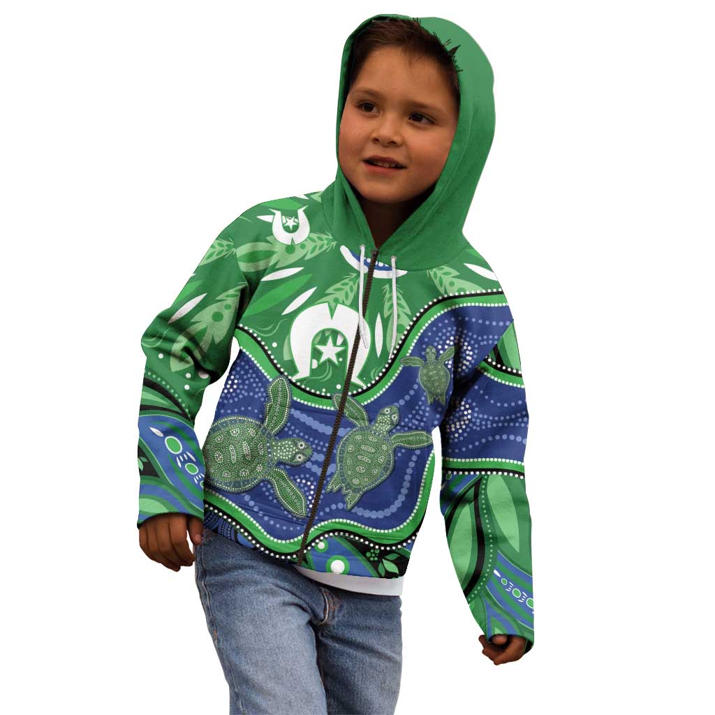 Torres Strait Islands Kid Hoodie Dhari Turtles Sea Animal Aboriginal Dot Art