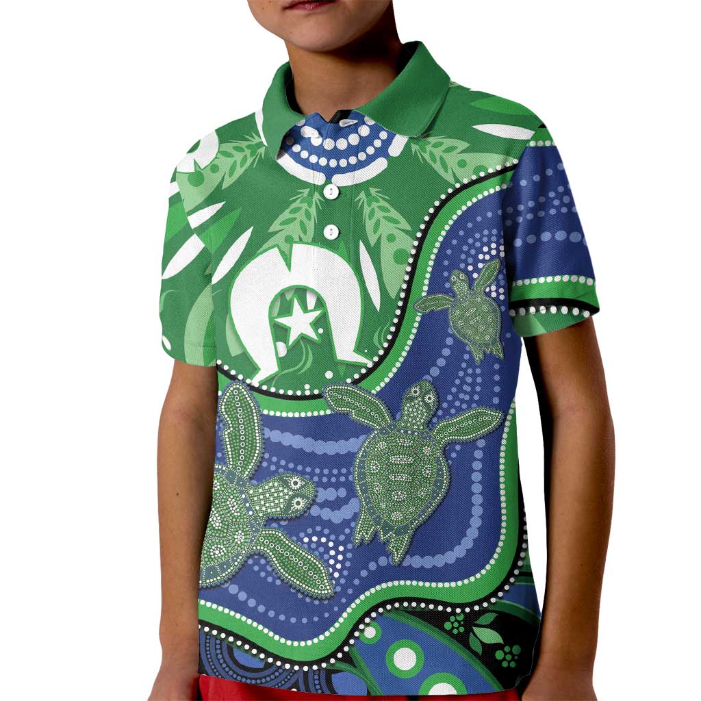 Torres Strait Islands Kid Polo Shirt Dhari Turtles Sea Animal Aboriginal Dot Art