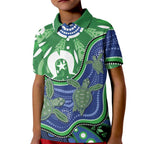 Torres Strait Islands Kid Polo Shirt Dhari Turtles Sea Animal Aboriginal Dot Art