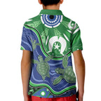 Torres Strait Islands Kid Polo Shirt Dhari Turtles Sea Animal Aboriginal Dot Art