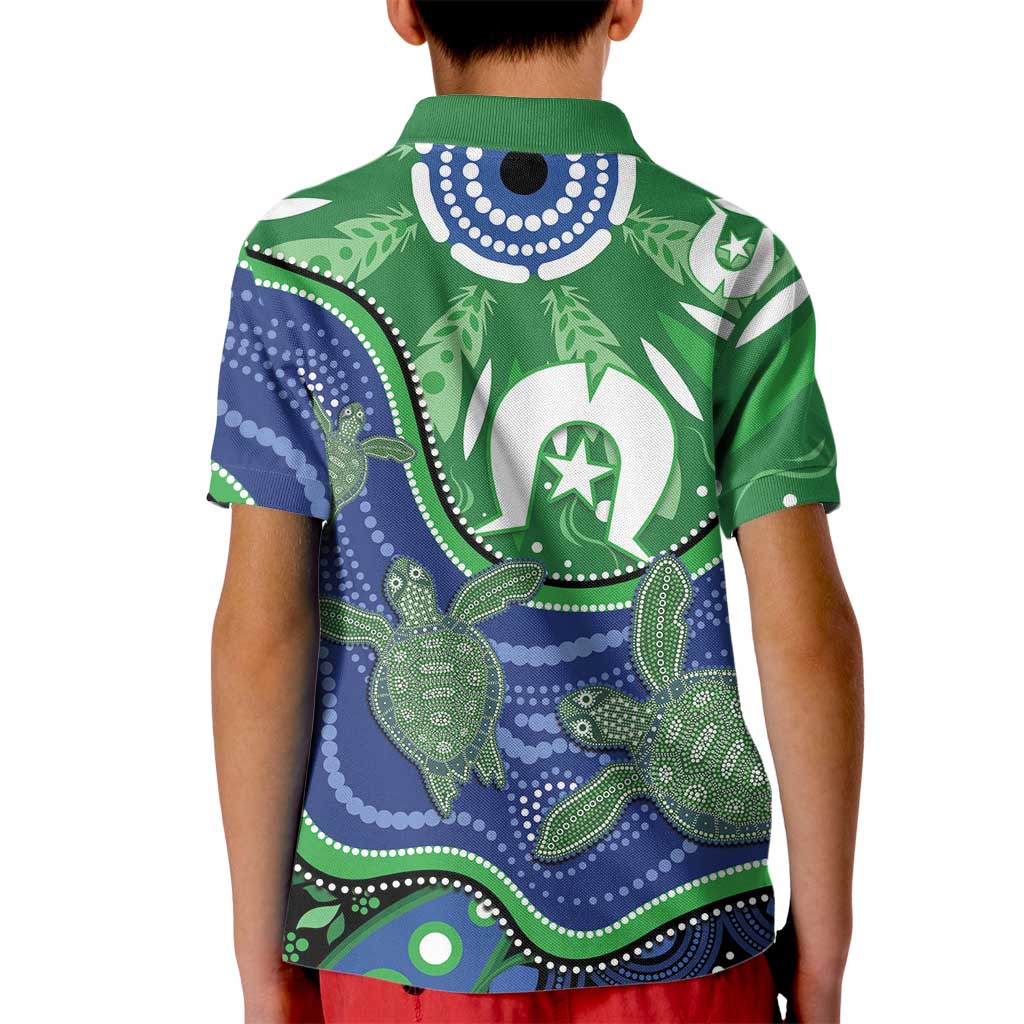 Torres Strait Islands Kid Polo Shirt Dhari Turtles Sea Animal Aboriginal Dot Art