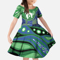Torres Strait Islands Kid Short Sleeve Dress Dhari Turtles Sea Animal Aboriginal Dot Art