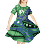 Torres Strait Islands Kid Short Sleeve Dress Dhari Turtles Sea Animal Aboriginal Dot Art