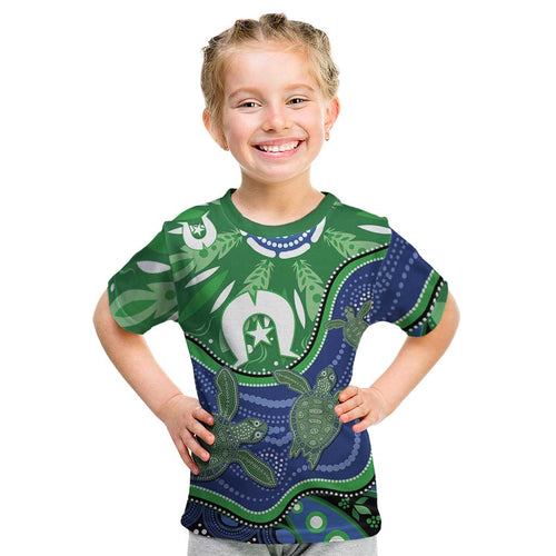 Torres Strait Islands Kid T Shirt Dhari Turtles Sea Animal Aboriginal Dot Art