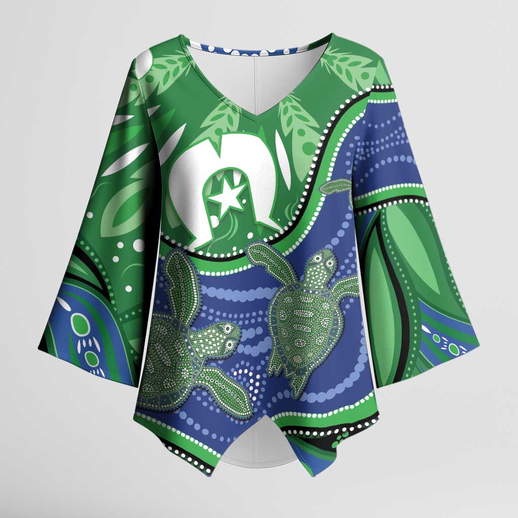 Torres Strait Islands Kimono Sleeve Blouse Dhari Turtles Sea Animal Aboriginal Dot Art