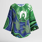 Torres Strait Islands Kimono Sleeve Blouse Dhari Turtles Sea Animal Aboriginal Dot Art
