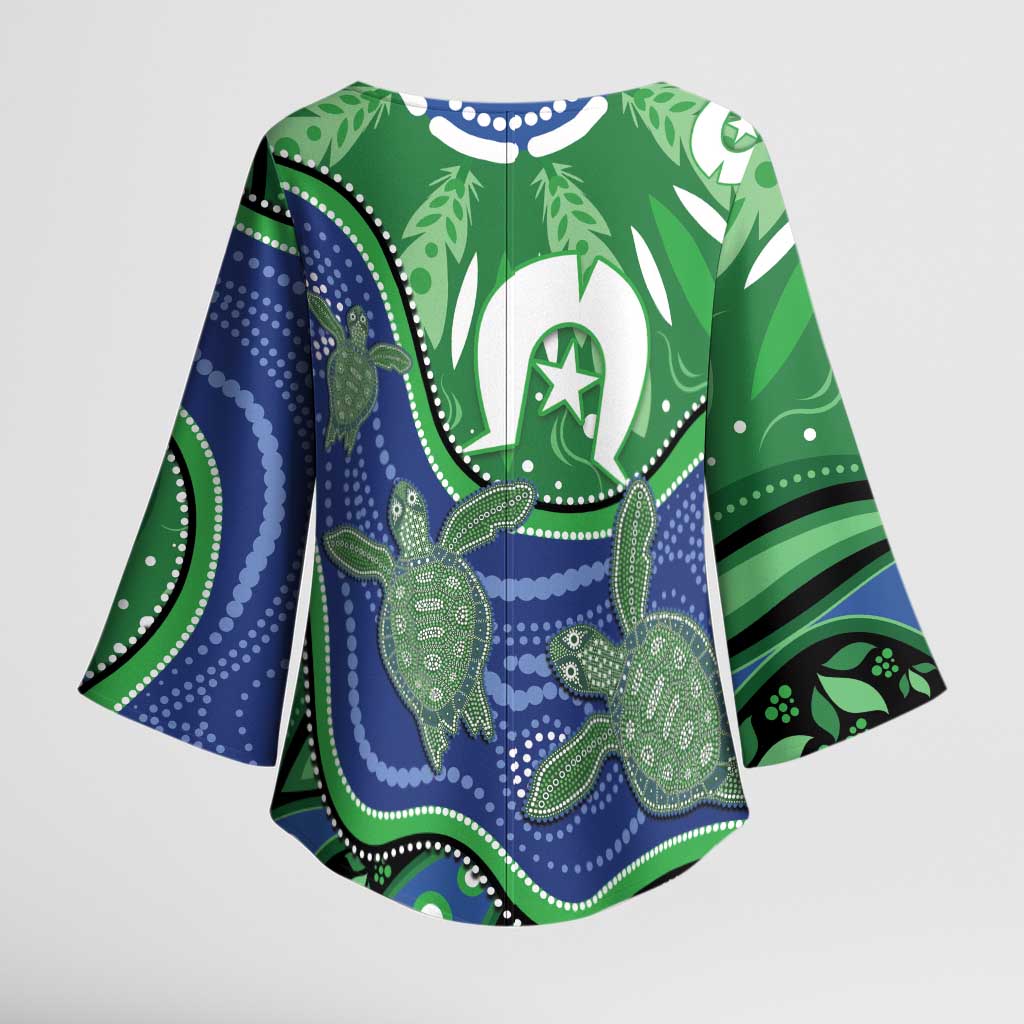 Torres Strait Islands Kimono Sleeve Blouse Dhari Turtles Sea Animal Aboriginal Dot Art