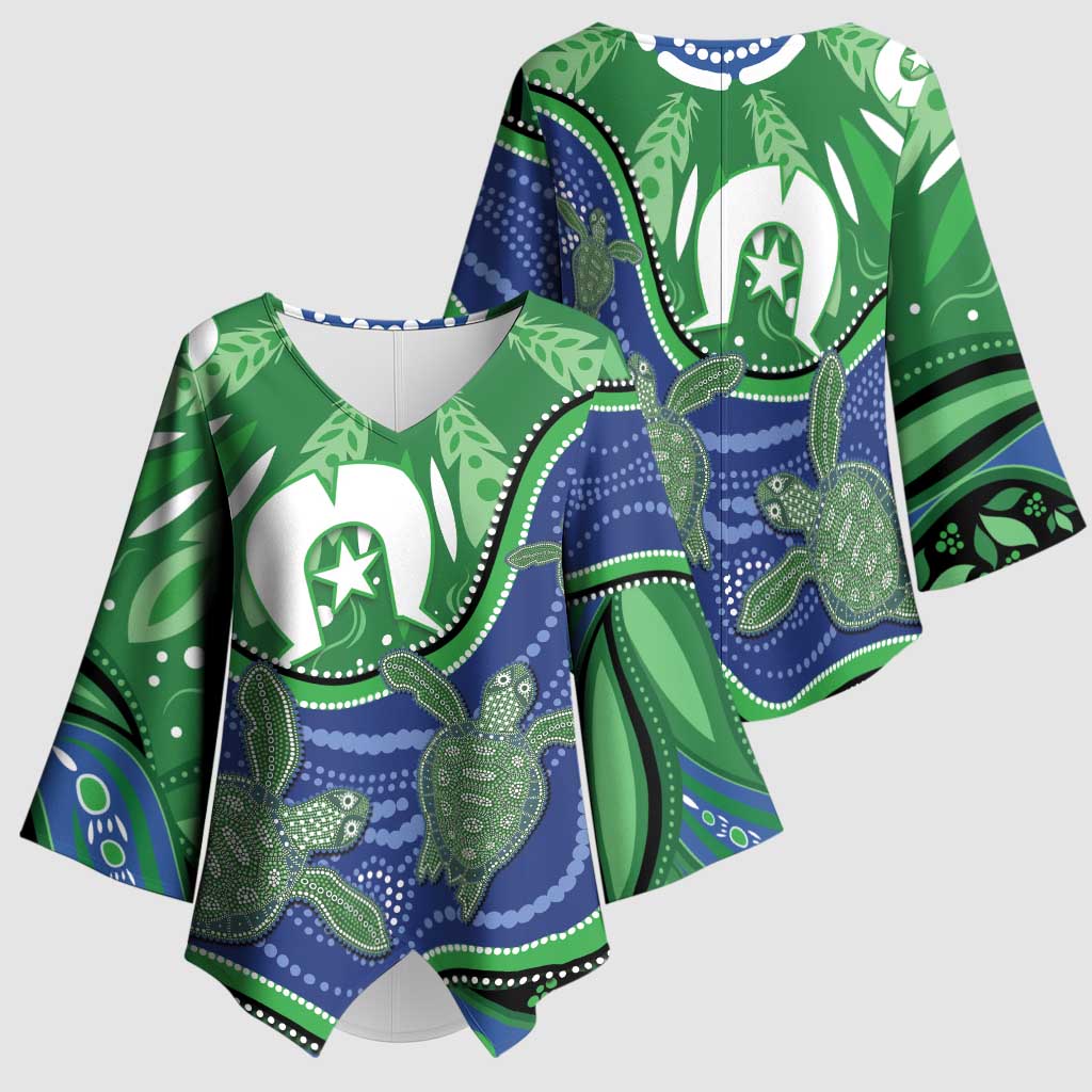 Torres Strait Islands Kimono Sleeve Blouse Dhari Turtles Sea Animal Aboriginal Dot Art