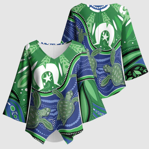 Torres Strait Islands Kimono Sleeve Blouse Dhari Turtles Sea Animal Aboriginal Dot Art