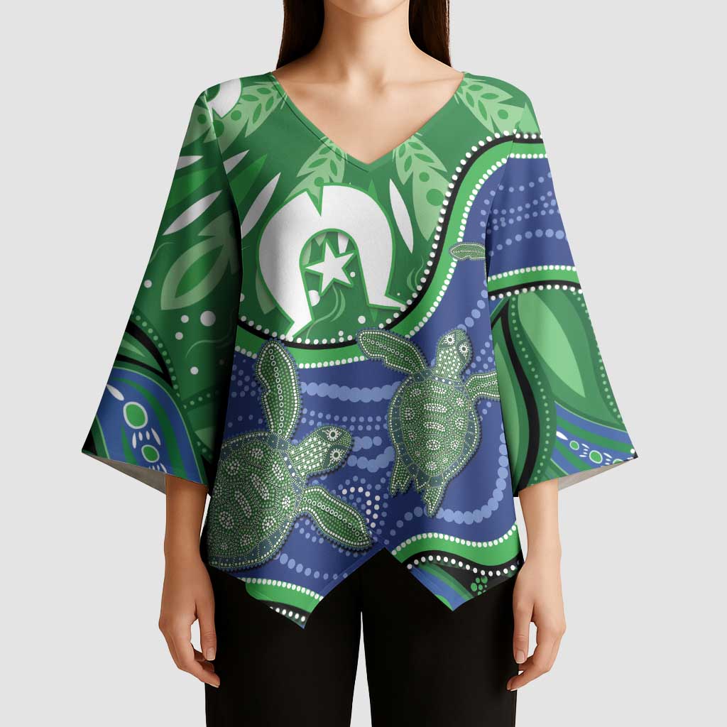 Torres Strait Islands Kimono Sleeve Blouse Dhari Turtles Sea Animal Aboriginal Dot Art