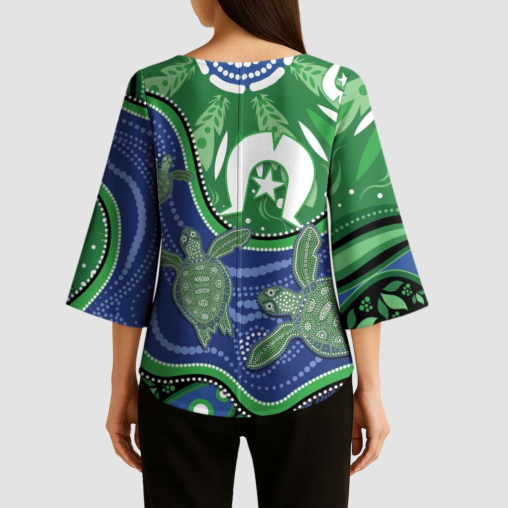 Torres Strait Islands Kimono Sleeve Blouse Dhari Turtles Sea Animal Aboriginal Dot Art