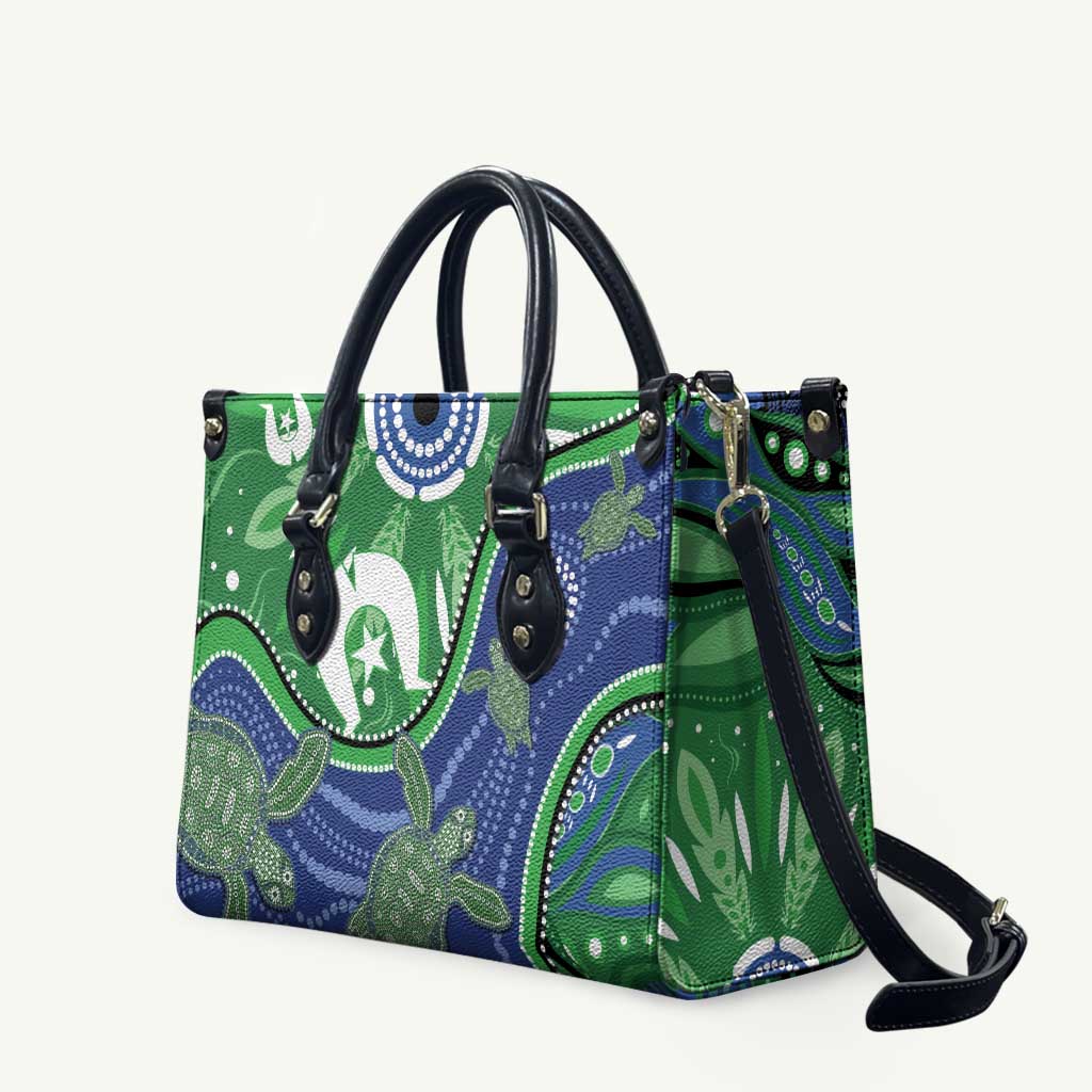 Torres Strait Islands Leather Bag Dhari Turtles Sea Animal Aboriginal Dot Art