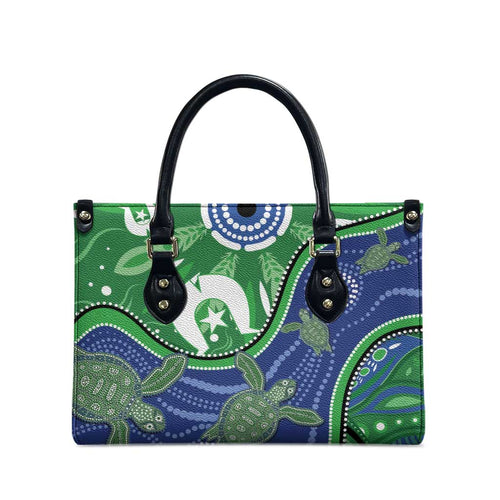 Torres Strait Islands Leather Bag Dhari Turtles Sea Animal Aboriginal Dot Art