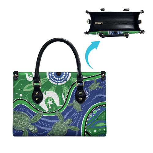 Torres Strait Islands Leather Bag Dhari Turtles Sea Animal Aboriginal Dot Art
