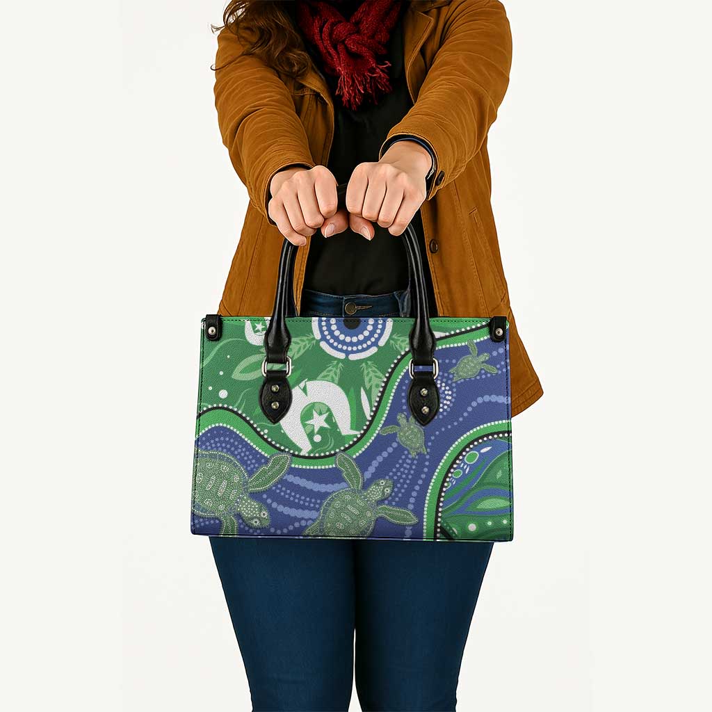 Torres Strait Islands Leather Bag Dhari Turtles Sea Animal Aboriginal Dot Art