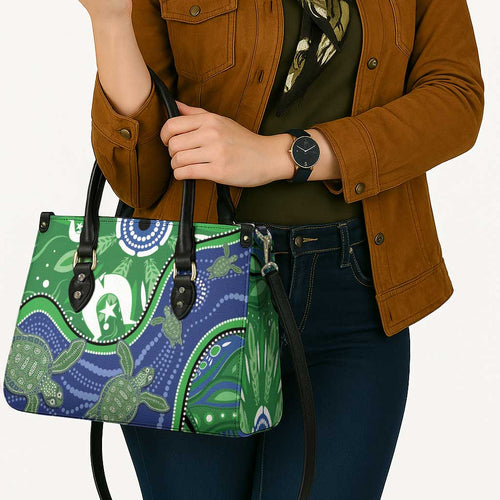 Torres Strait Islands Leather Bag Dhari Turtles Sea Animal Aboriginal Dot Art