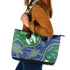 Torres Strait Islands Leather Tote Bag Dhari Turtles Sea Animal Aboriginal Dot Art