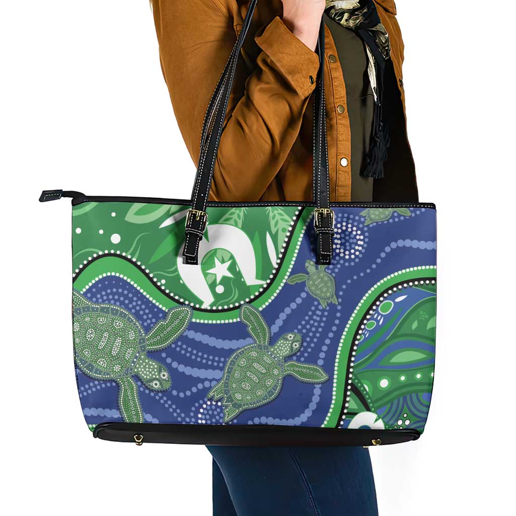 Torres Strait Islands Leather Tote Bag Dhari Turtles Sea Animal Aboriginal Dot Art