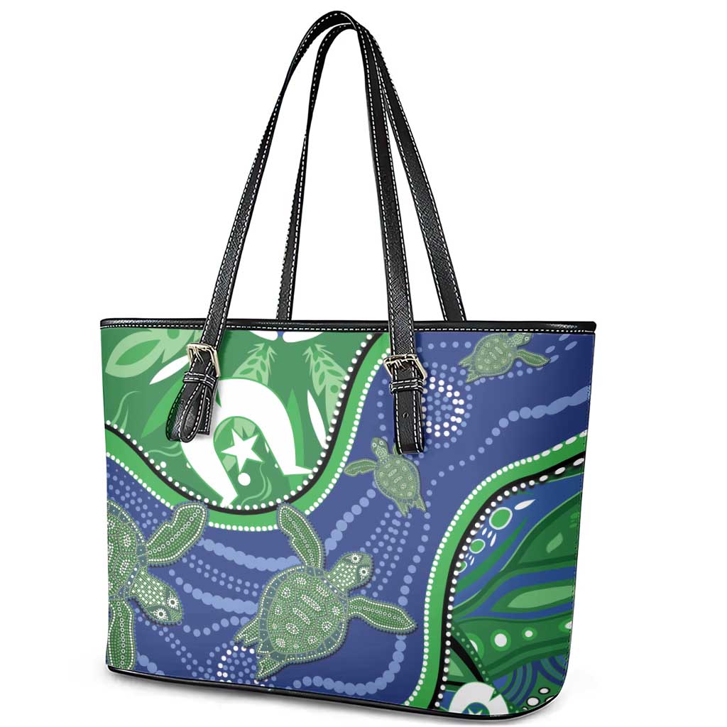 Torres Strait Islands Leather Tote Bag Dhari Turtles Sea Animal Aboriginal Dot Art