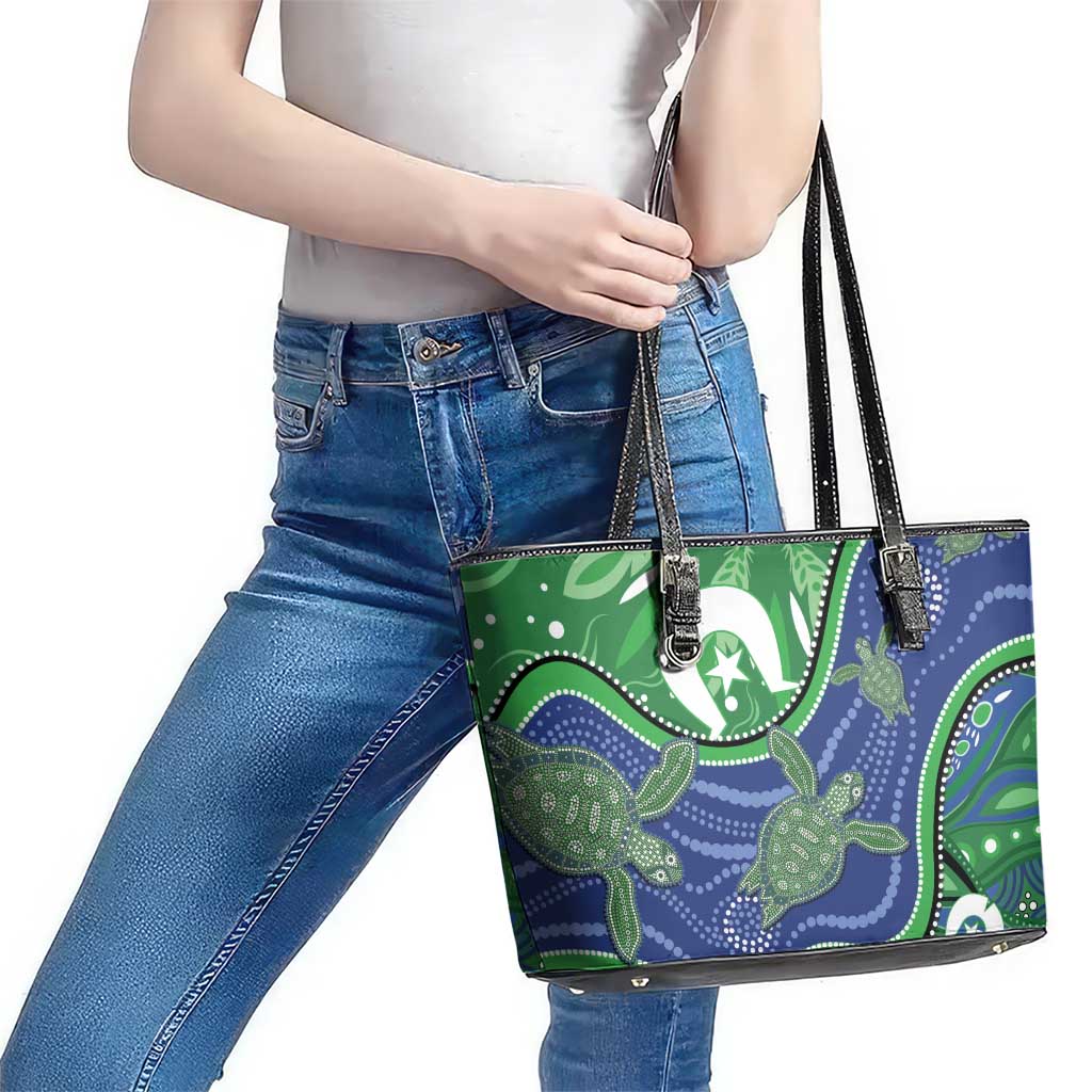 Torres Strait Islands Leather Tote Bag Dhari Turtles Sea Animal Aboriginal Dot Art