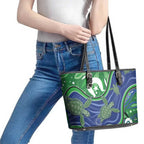 Torres Strait Islands Leather Tote Bag Dhari Turtles Sea Animal Aboriginal Dot Art