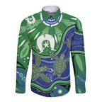 Torres Strait Islands Long Sleeve Button Shirt Dhari Turtles Sea Animal Aboriginal Dot Art